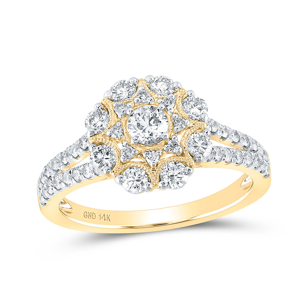 14K White Or Yellow Gold Womens Round Diamond Cluster Ring , Womens Size: 5-10