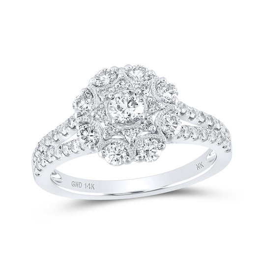 14K White Or Yellow Gold Womens Round Diamond Cluster Ring , Womens Size: 5-10