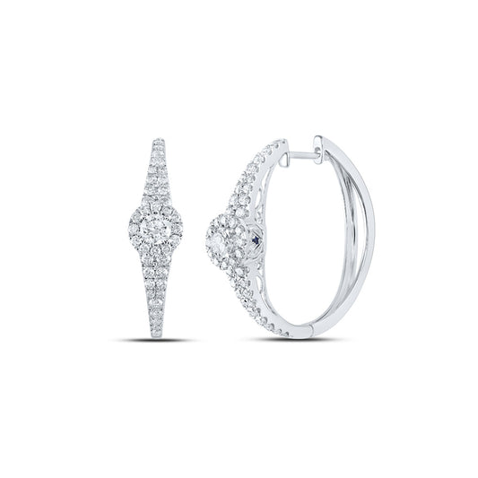 14K White Gold Womens Round Diamond Hoop Earrings 1-1/2 Cttw