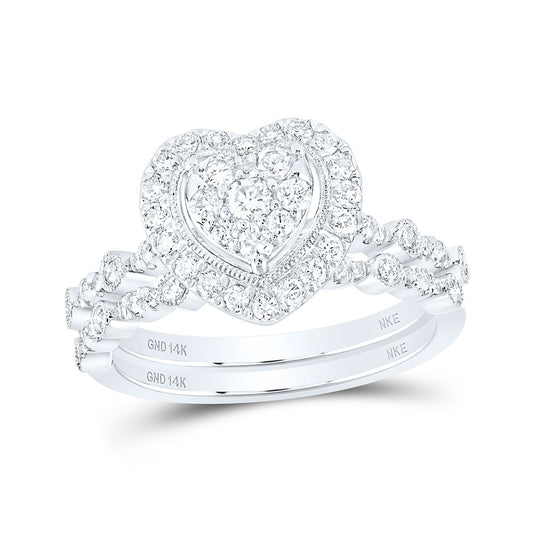 14K White Or Yellow Gold Round Diamond Heart Bridal Wedding Ring Band Set , Womens Size: 5-10