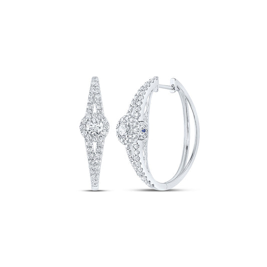 14K White Gold Womens Round Diamond Hoop Earrings 1-1/2 Cttw