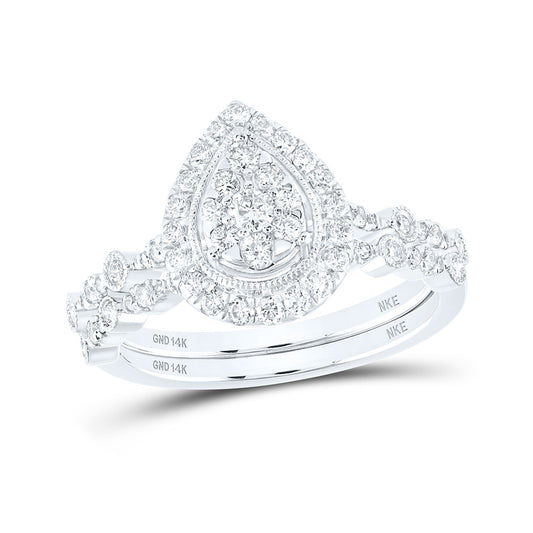 14K White Or Yellow Gold Round Diamond Teardrop Bridal Wedding Ring Band Set , Womens Size: 5-10