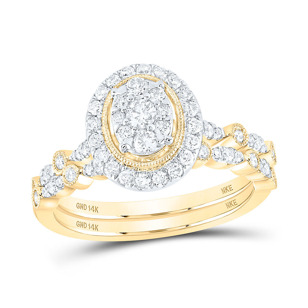 14K White Or Yellow Gold Round Diamond Oval Bridal Wedding Ring Band Set , Womens Size: 5-10