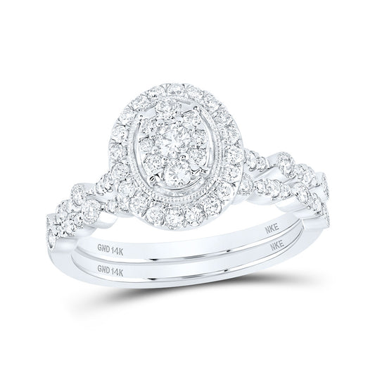 14K White Or Yellow Gold Round Diamond Oval Bridal Wedding Ring Band Set , Womens Size: 5-10