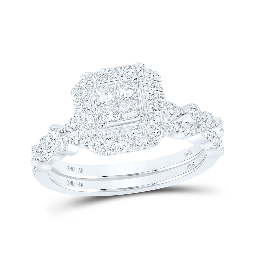 14K White Gold Princess Diamond Square Bridal Wedding Ring Band Set 3/4 Cttw, Womens Size: 5-10