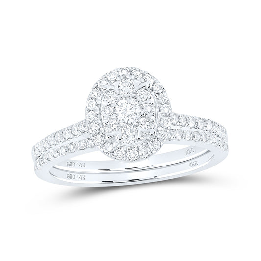 14K White Or Yellow Gold Round Diamond Slender Oval Bridal Wedding Ring Band Set , Womens Size: 5-10