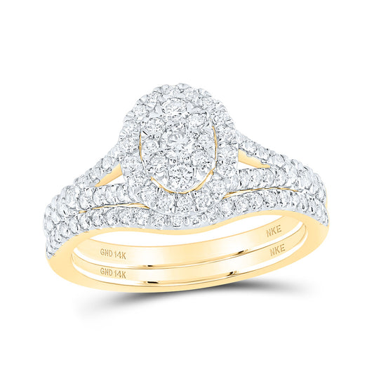 14K Yellow Gold Round Diamond Oval Bridal Wedding Ring Band Set 3/4 Cttw, Womens Size: 5-10