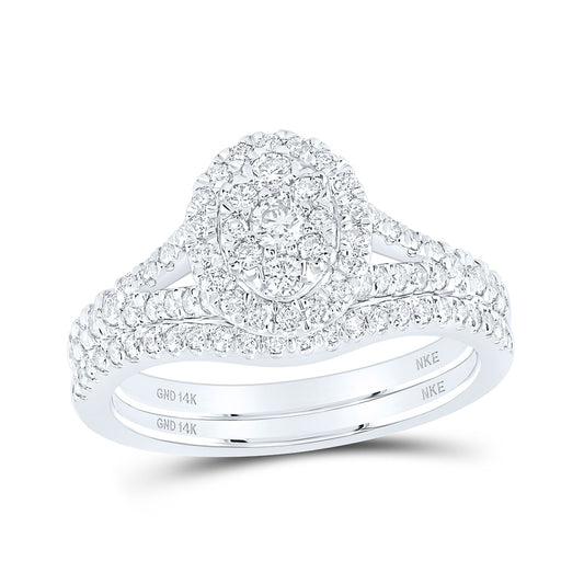 14K White Or Yellow Gold Round Diamond Oval Bridal Wedding Ring Band Set , Womens Size: 5-10