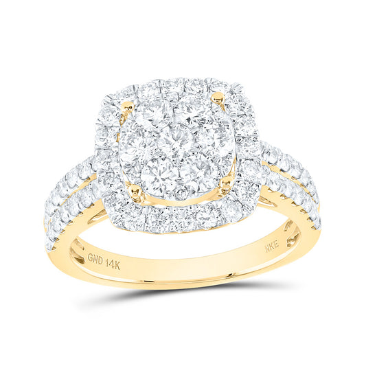 14K Yellow Gold Womens Round Diamond Square Cluster Ring 1-1/2 Cttw, Womens Size: 5-10