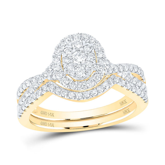 14K White Or Yellow Gold Round Diamond Oval Bridal Wedding Ring Band Set , Womens Size: 5-10
