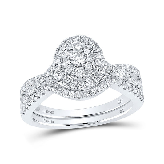 14K White Gold Round Diamond Oval Bridal Wedding Ring Band Set 3/4 Cttw, Womens Size: 5-10