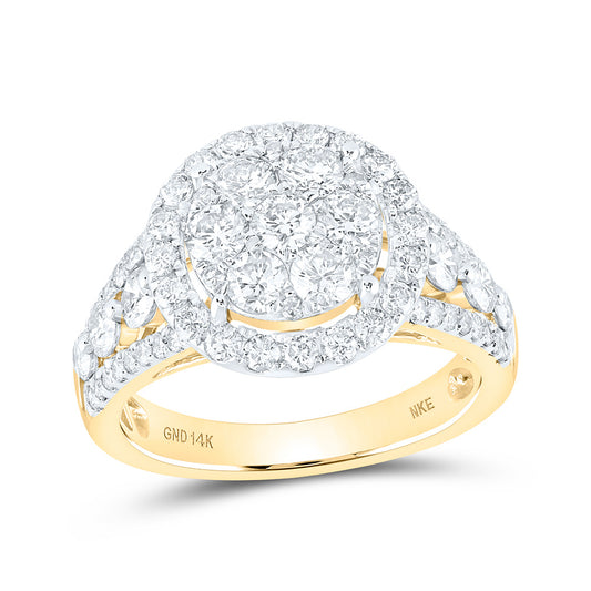 14K White Or Yellow Gold Womens Round Diamond Cluster Ring , Womens Size: 5-10