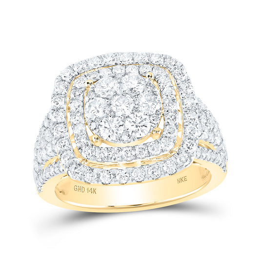 14K Yellow Gold Womens Round Diamond Square Cluster Ring 2 Cttw, Womens Size: 5-10