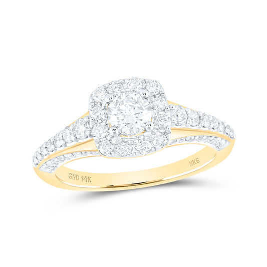 14K Yellow Gold Round Diamond Halo Bridal Wedding Engagement Ring 1 Cttw, Womens Size: 5-10