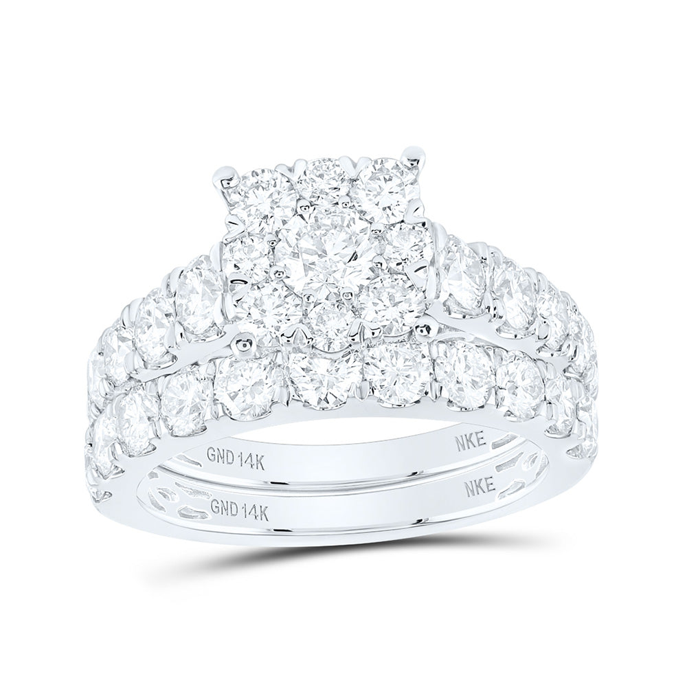 14K White Gold Round Diamond Halo Bridal Wedding Ring Band Set 4 Cttw, Womens Size: 5-10