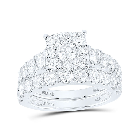 14K White Gold Round Diamond Halo Bridal Wedding Ring Band Set 4 Cttw, Womens Size: 5-10
