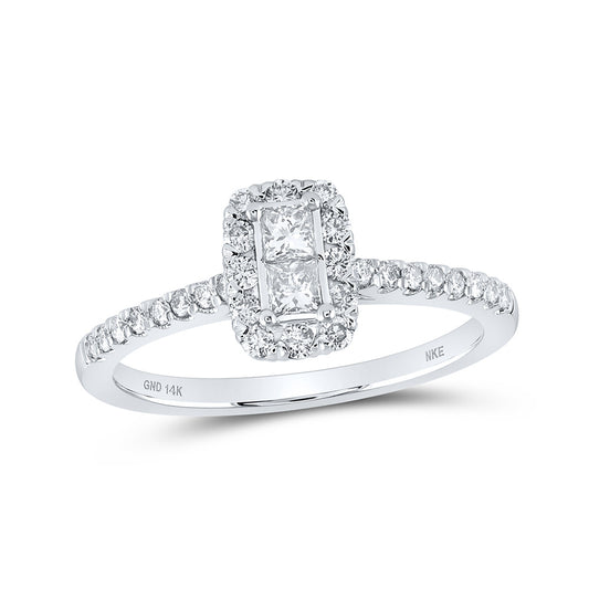14K White Gold Womens Princess Diamond 2-stone Ring 1/2 Cttw, Womens Size: 5-10