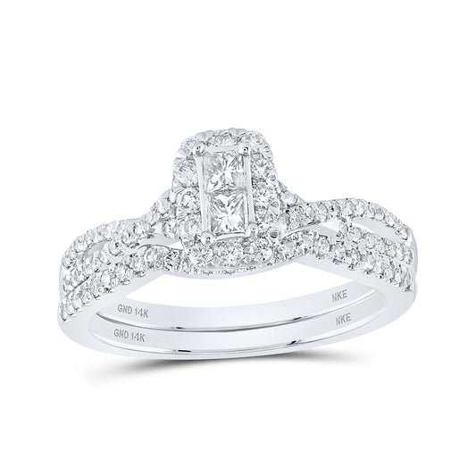 14K White Or Yellow Gold Princess Diamond 2-Stone Bridal Wedding Ring Band Set , Womens Size: 5-10