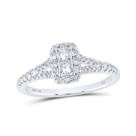 14K White Gold Womens Princess Diamond 2-stone Ring 1/2 Cttw, Womens Size: 5-10