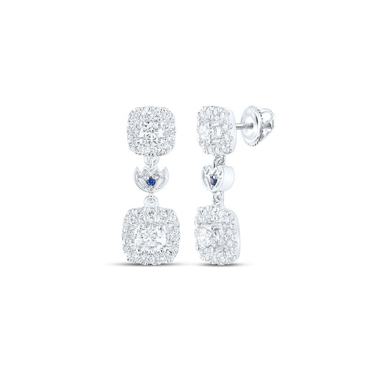 14K White Gold Womens Round Diamond Square Dangle Earrings 1 Cttw