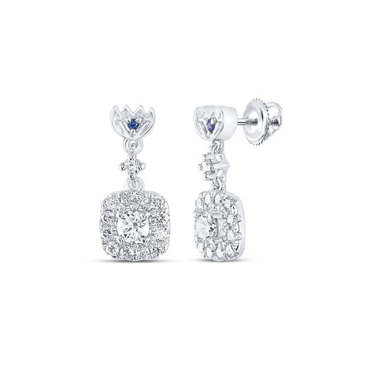 14K White Gold Womens Round Diamond Square Dangle Earrings 1/2 Cttw