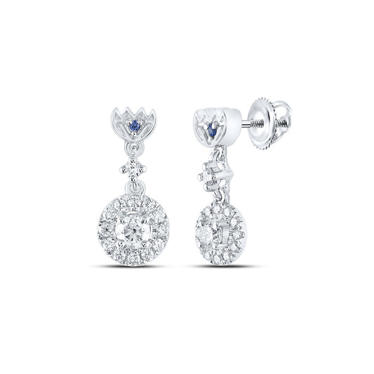 14K White Gold Womens Round Diamond Dangle Earrings 1/2 Cttw