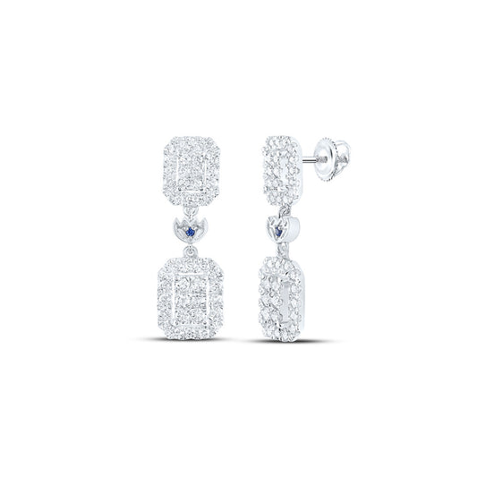 14K White Gold Womens Round Diamond Dangle Earrings 1 Cttw
