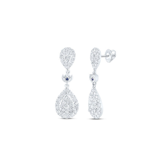 14K White Gold Womens Round Diamond Dangle Earrings 1 Cttw