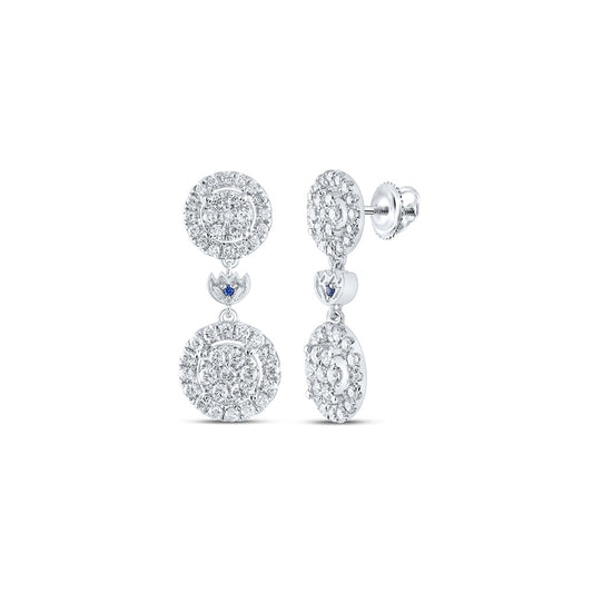 14K White Gold Womens Round Diamond Dangle Earrings 1 Cttw