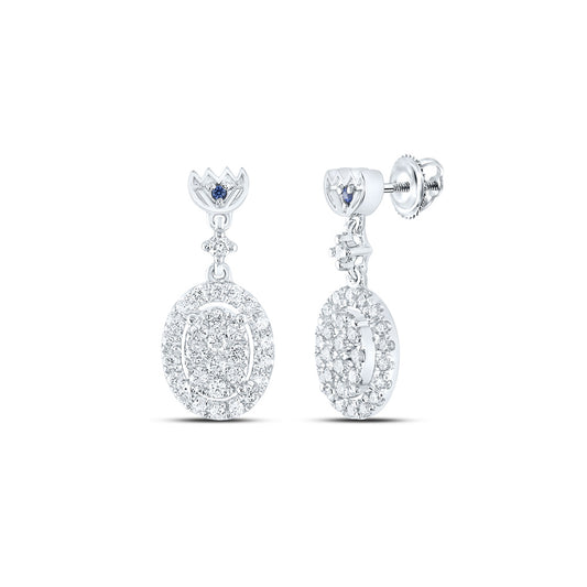 14K White Gold Womens Round Diamond Oval Dangle Earrings 1/2 Cttw