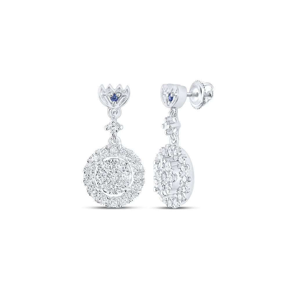 14K White Gold Womens Round Diamond Dangle Earrings 1/2 Cttw
