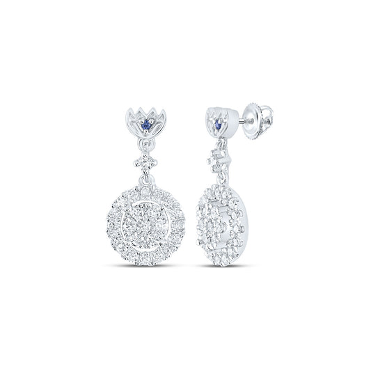 14K White Gold Womens Round Diamond Dangle Earrings 1/2 Cttw