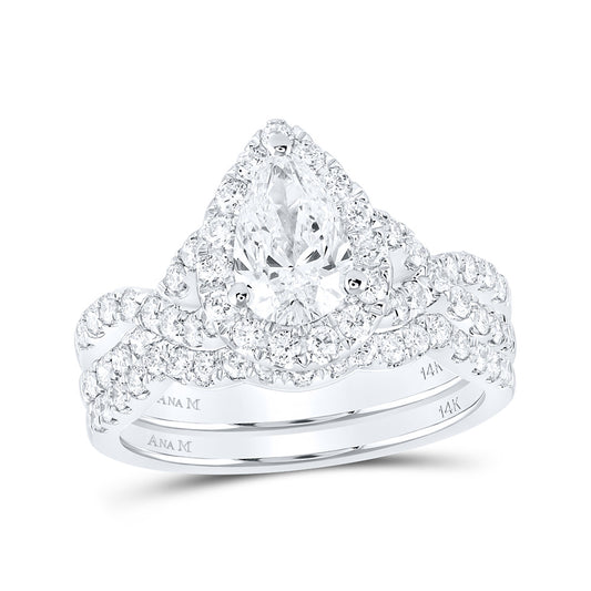 14K White Gold Pear Diamond Halo Bridal Wedding Ring Band Set 2 Cttw, Womens Size: 5-10