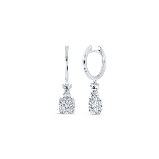 14K White Or Yellow Gold Womens Round Diamond Square Hoop Dangle Earrings