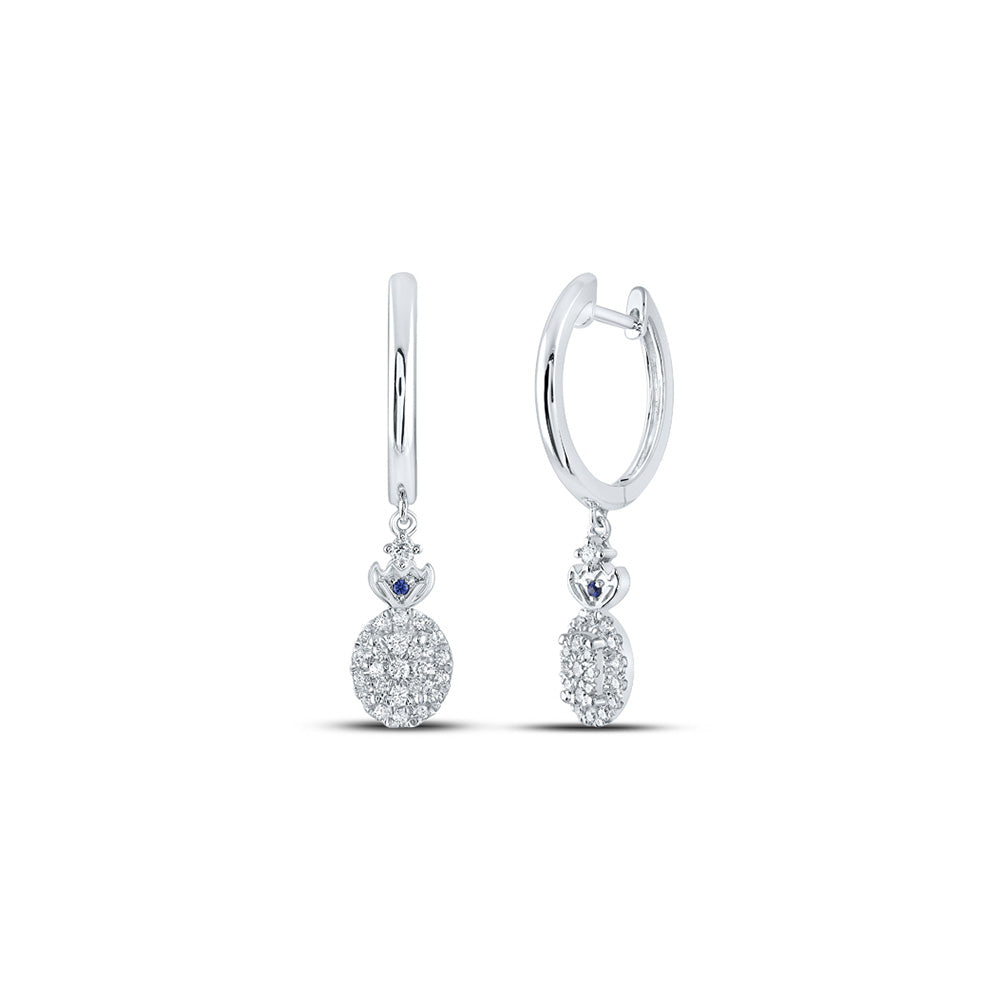 14K White Or Yellow Gold Womens Round Diamond Hoop Oval Dangle Earrings