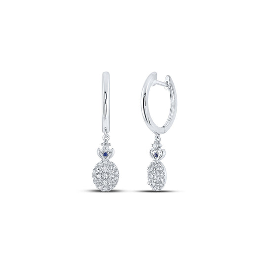 14K White Or Yellow Gold Womens Round Diamond Hoop Oval Dangle Earrings