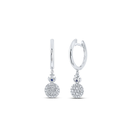 14K White Gold Womens Round Diamond Hoop Dangle Earrings 3/8 Cttw