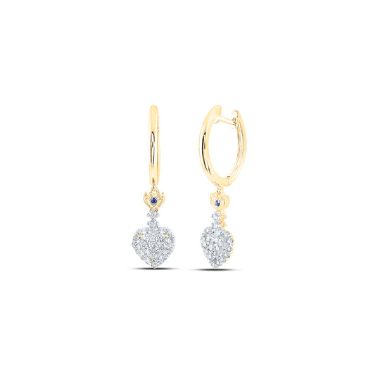 14K White Or Yellow Gold Womens Round Diamond Heart Hoop Dangle Earrings