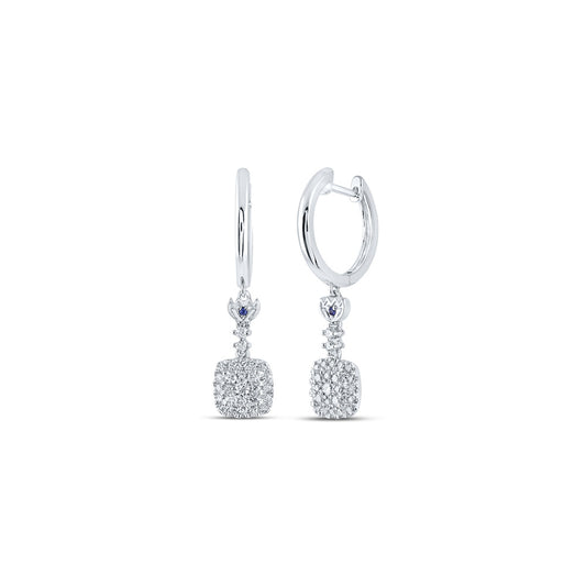14K White Gold Womens Round Diamond Square Hoop Dangle Earrings 1/2 Cttw