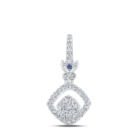 14K White Gold Womens Round Diamond Offset Square Pendant 1/4 Cttw