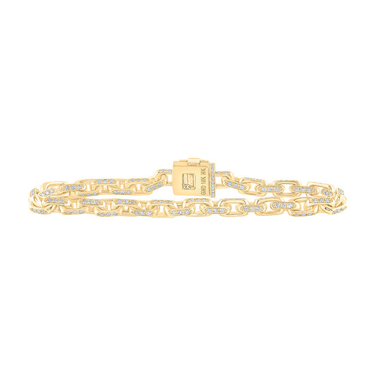 10K Yellow Gold Mens Round Diamond Cable Chain Link Bracelet 3-3/4 Cttw, Length: 8.5 In