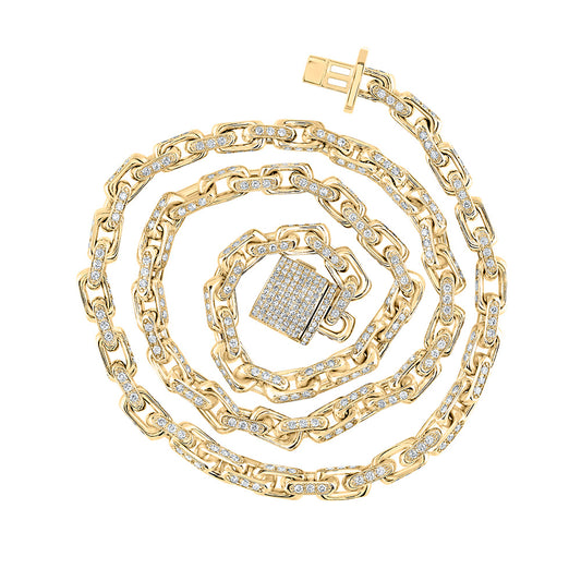 10K Yellow Gold Mens Round Diamond 20-inch Link Chain Necklace 8-5/8 Cttw