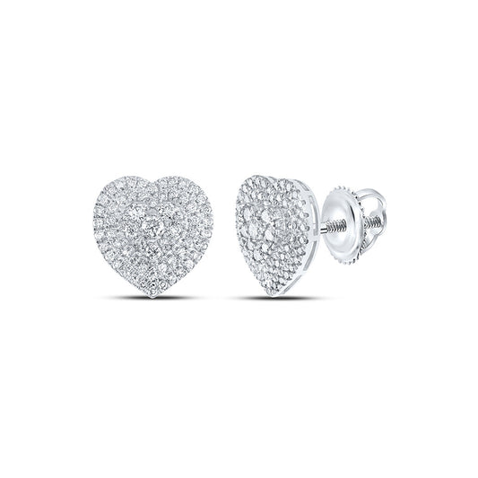 10K White Gold Womens Round Diamond Heart Earrings 1-1/2 Cttw