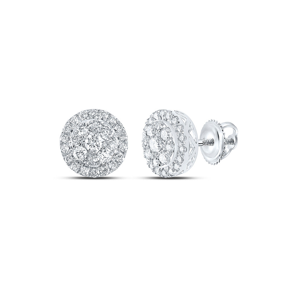 14K White Or Yellow Gold Womens Round Diamond Cluster Earrings