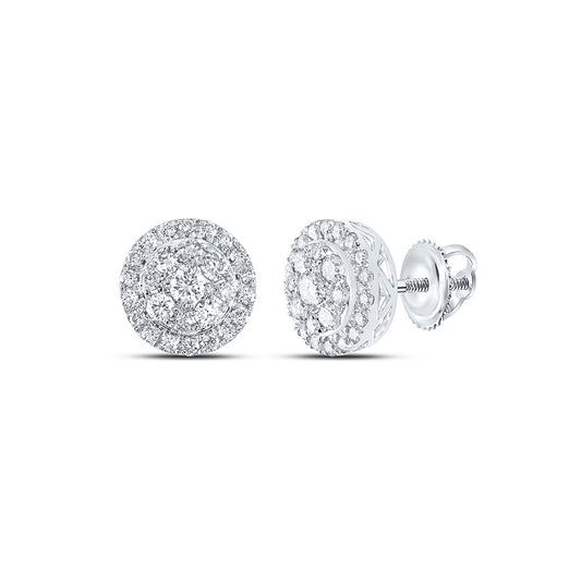14K White Or Yellow Gold Womens Round Diamond Cluster Earrings