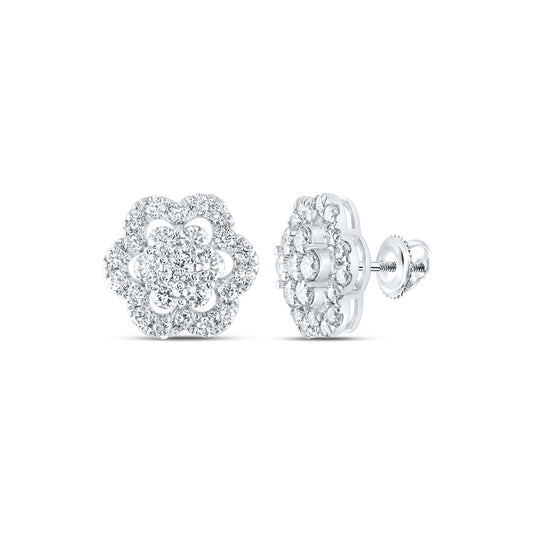 10K White Or Yellow Gold Womens Round Diamond Flower Cluster Earrings
