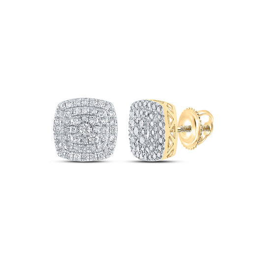 10K Yellow Gold Womens Round Diamond Square Earrings 1 Cttw