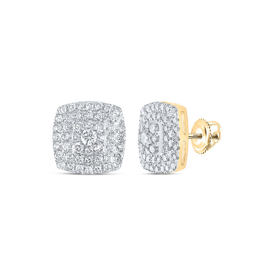 10K Yellow Gold Womens Round Diamond Square Earrings 1-1/2 Cttw