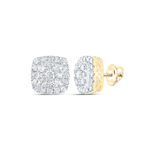 10K Yellow Gold Womens Round Diamond Square Earrings 1 Cttw