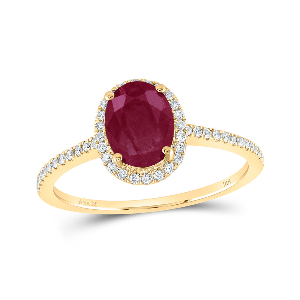 14K Yellow Or White Or Rose Gold Womens Oval Ruby Diamond Halo Ring , Womens Size: 5-10